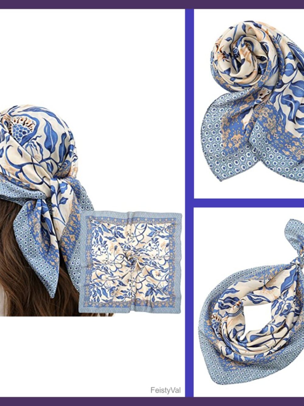 Women's Satin Silk Hair Scarf Square 27.5" Neck Wrap Sleep Night Gift